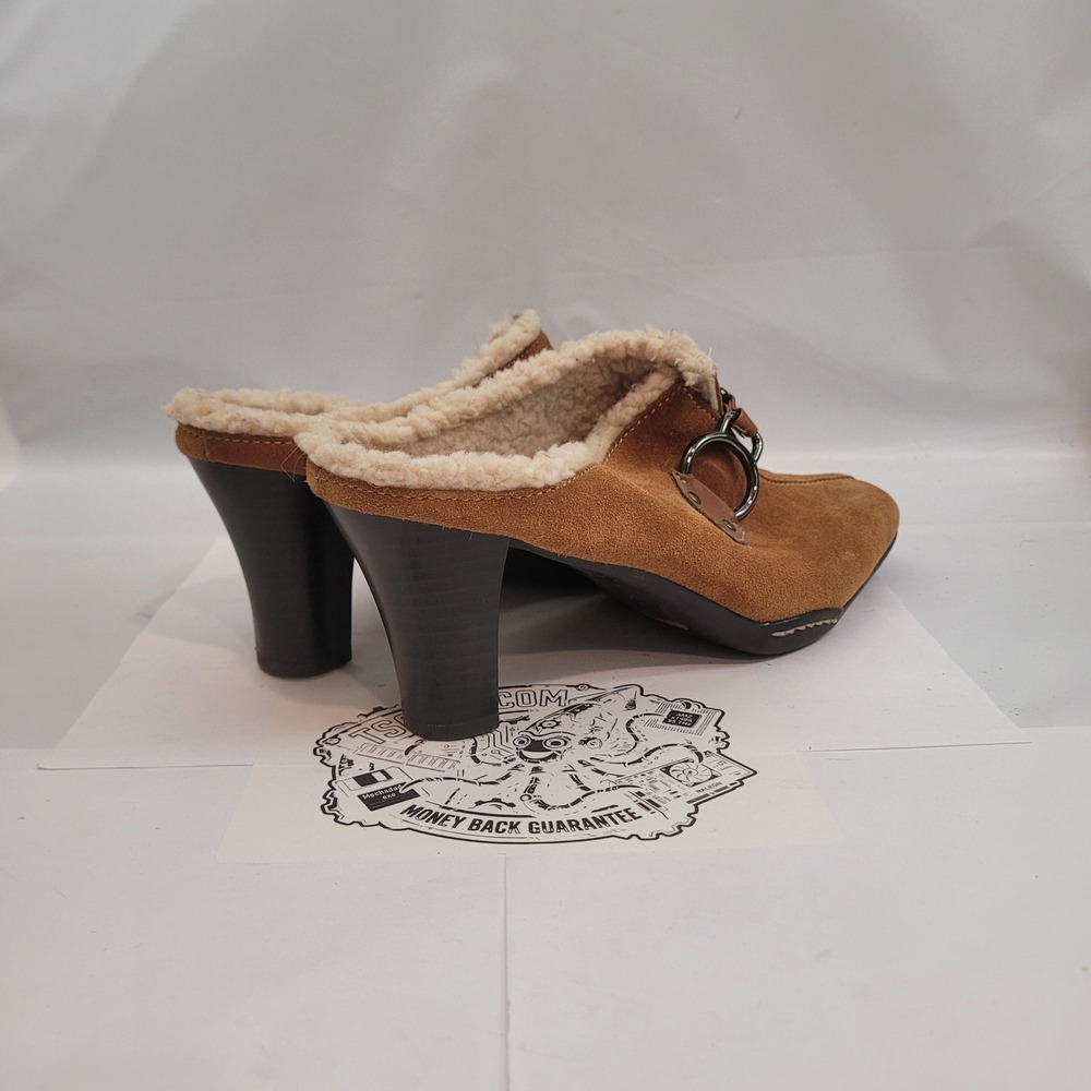 Aerosoles Cinchshearly Mules Women 9.5M Brown Suede Shearling Lined Block Heel - Picture 10 of 13